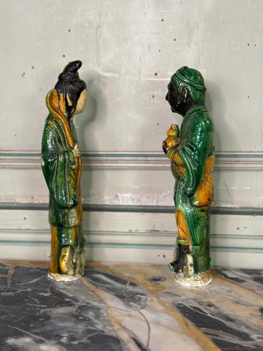 Classical Greek Two Sancai terracotta immortals, ridge tiles, China, Ming dynasty For Sale