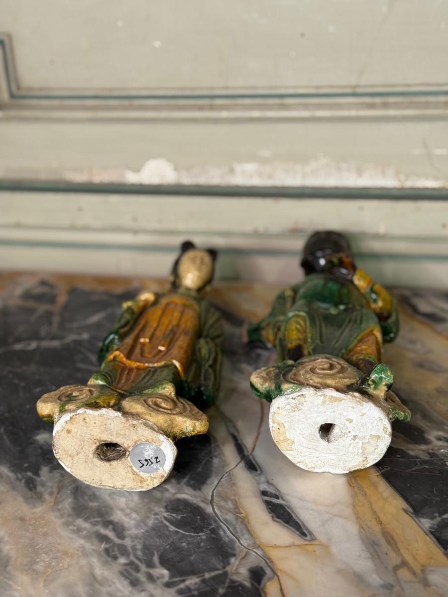 Two Sancai terracotta immortals, ridge tiles, China, Ming dynasty For Sale 3