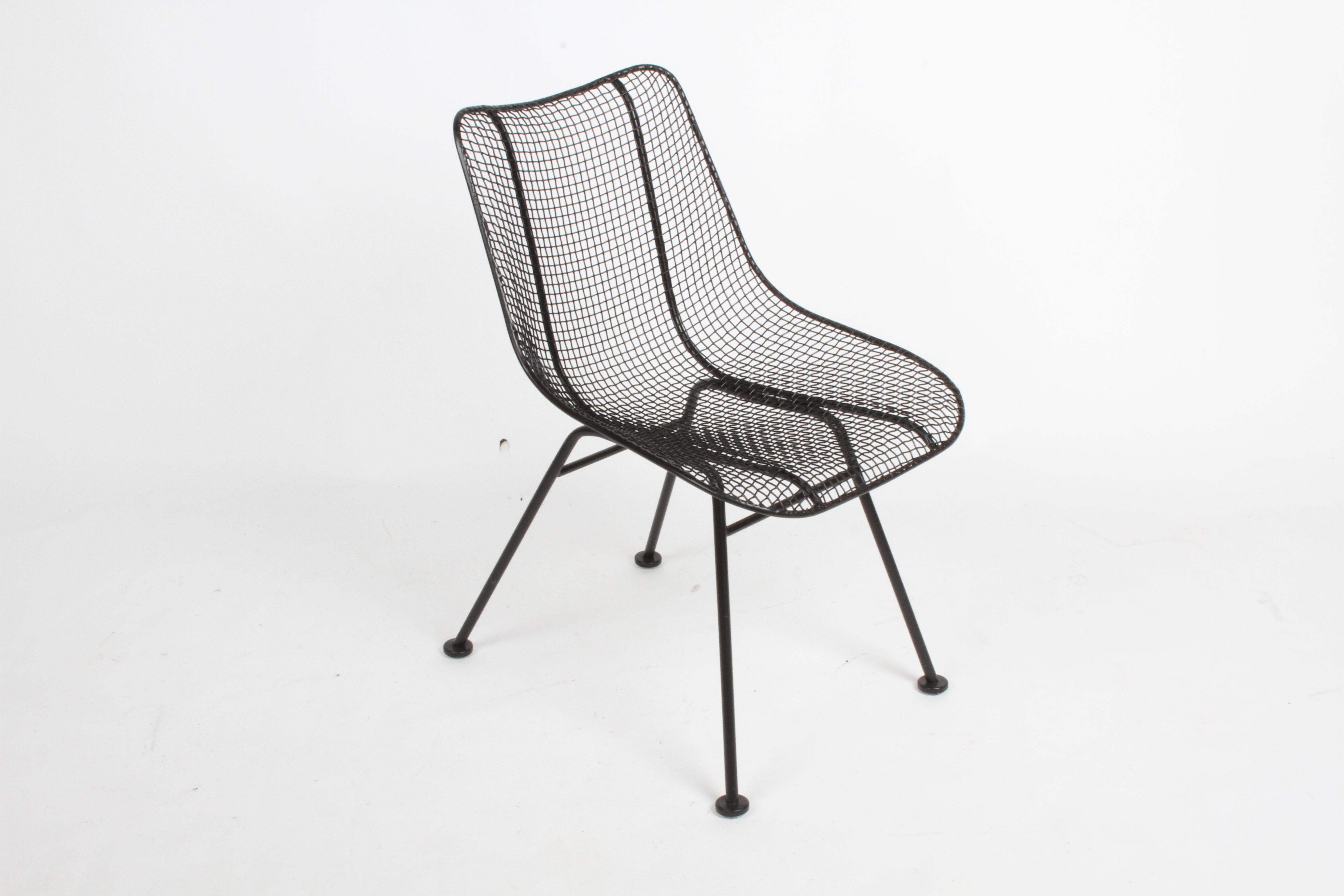 American Satin Black Russell Woodard Sculptura Mesh Dining Side Chairs, Newly Restored 