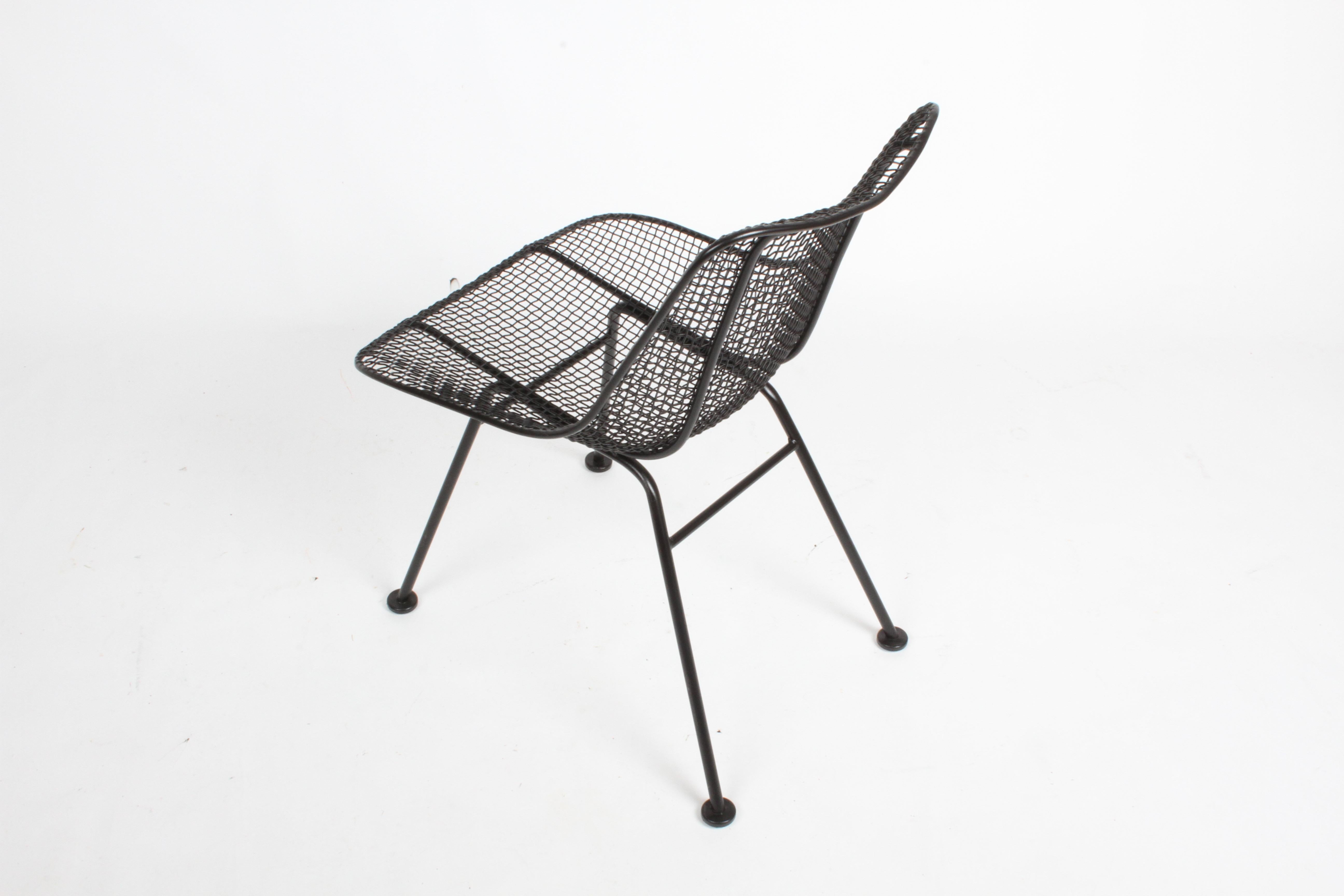 Mid-20th Century Satin Black Russell Woodard Sculptura Mesh Dining Side Chairs, Newly Restored 