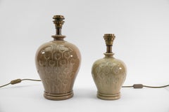 Two Scandinavian Ceramic Table Lamps with Great Leaf Pattern, 1960s