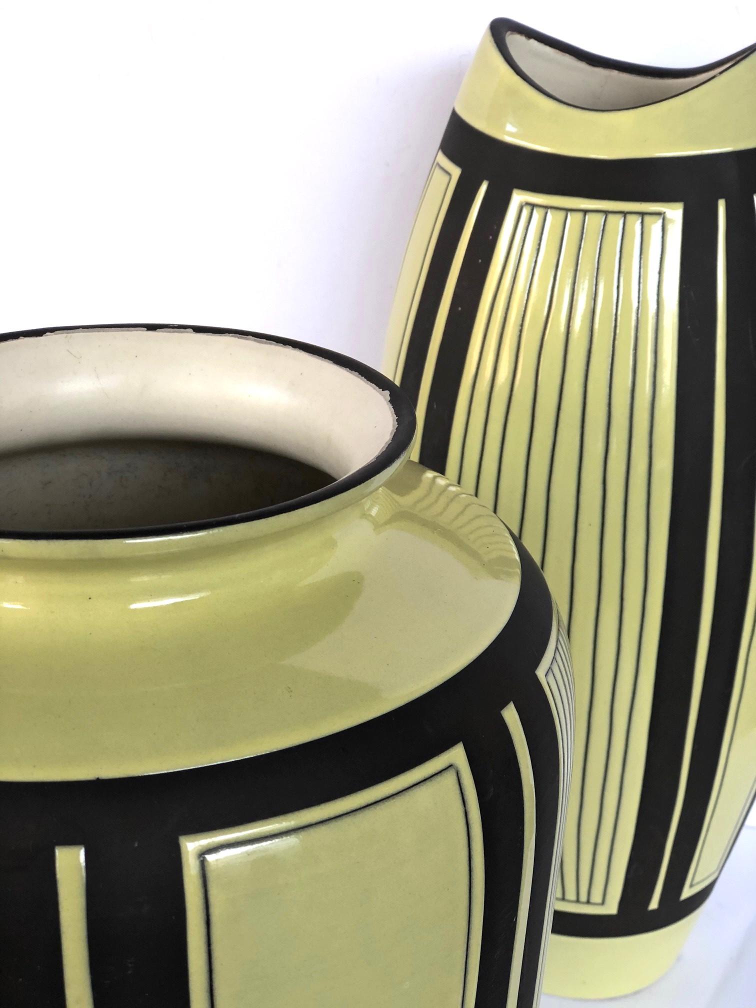 Mid-Century Modern Two Schlossberg Keramik 1950's Pale Chartreuse Glazed Vases For Sale