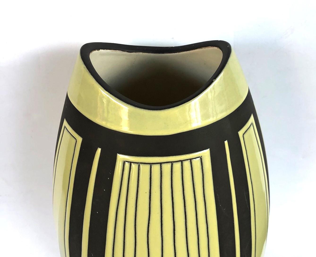 German Two Schlossberg Keramik 1950's Pale Chartreuse Glazed Vases For Sale