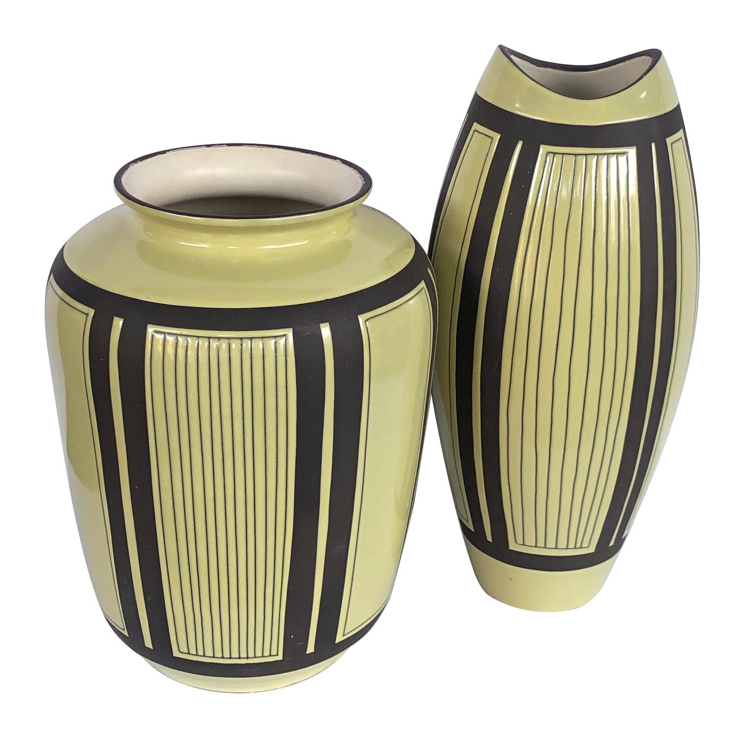 20th Century Two Schlossberg Keramik 1950's Pale Chartreuse Glazed Vases For Sale