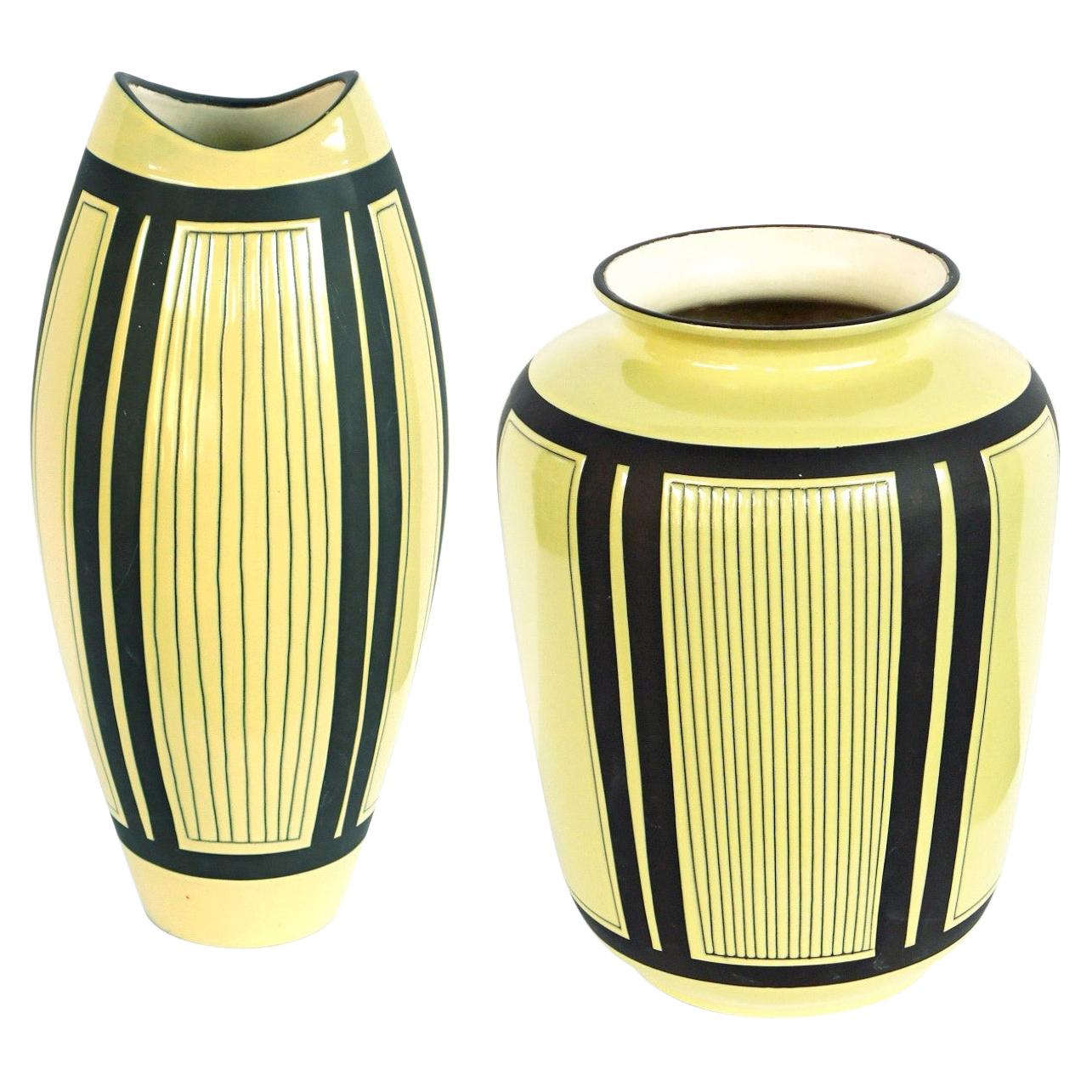 Two Schlossberg Keramik 1950's Pale Chartreuse Glazed Vases