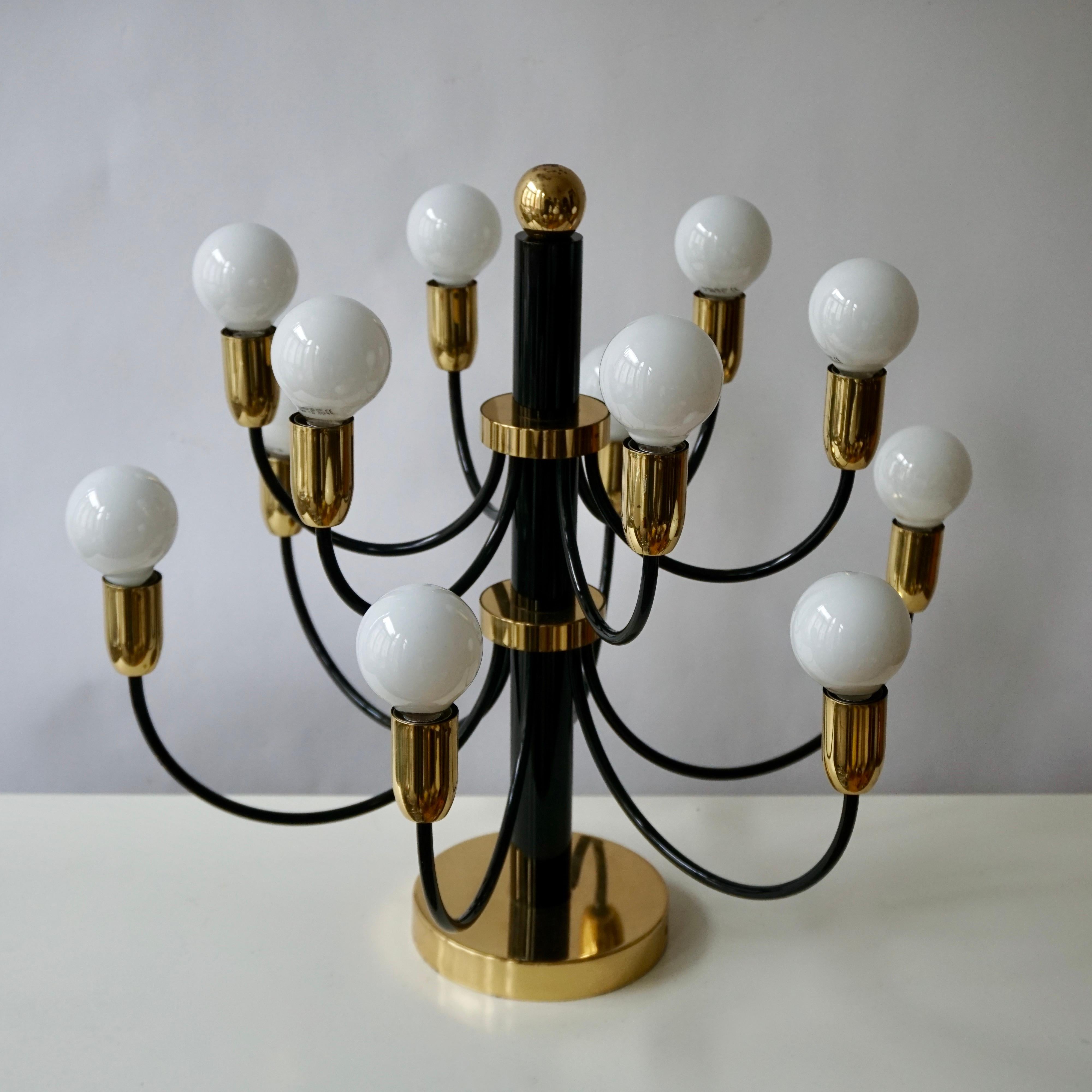 Mid-Century Modern Two Sciolari Brass Chandelier or Flushmount Light For Sale