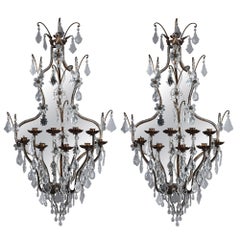 Antique Two Sconces on a Mirror Base with 9 Arms of Light, 20th Century