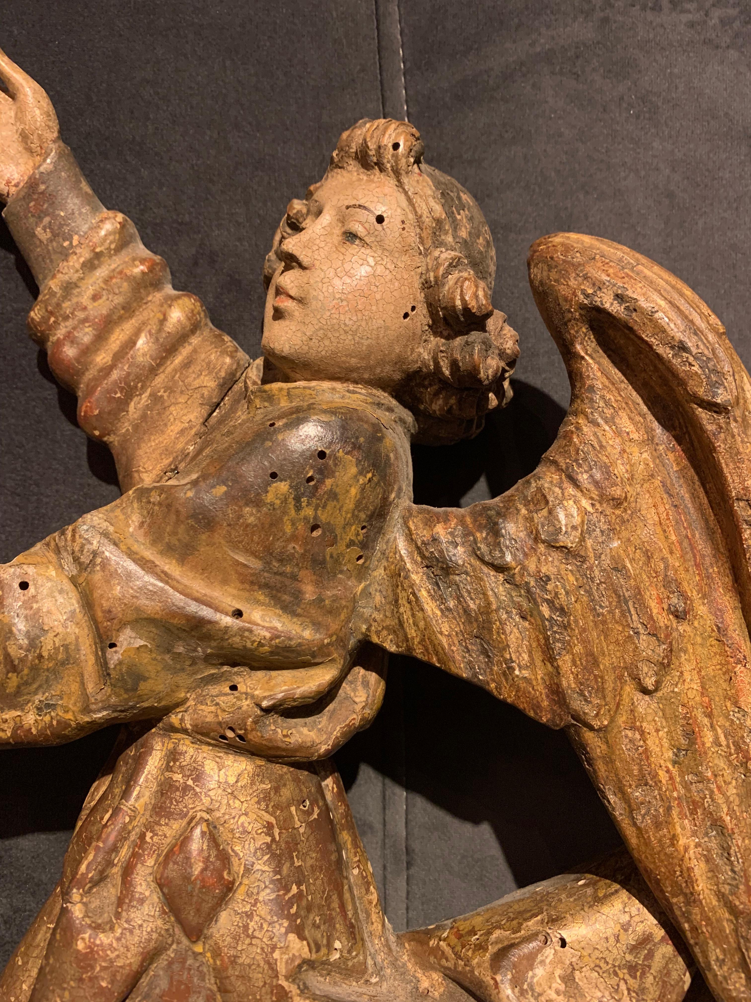 French Two  Sculpted Wooden Angels , Flanders, Early 16th century.