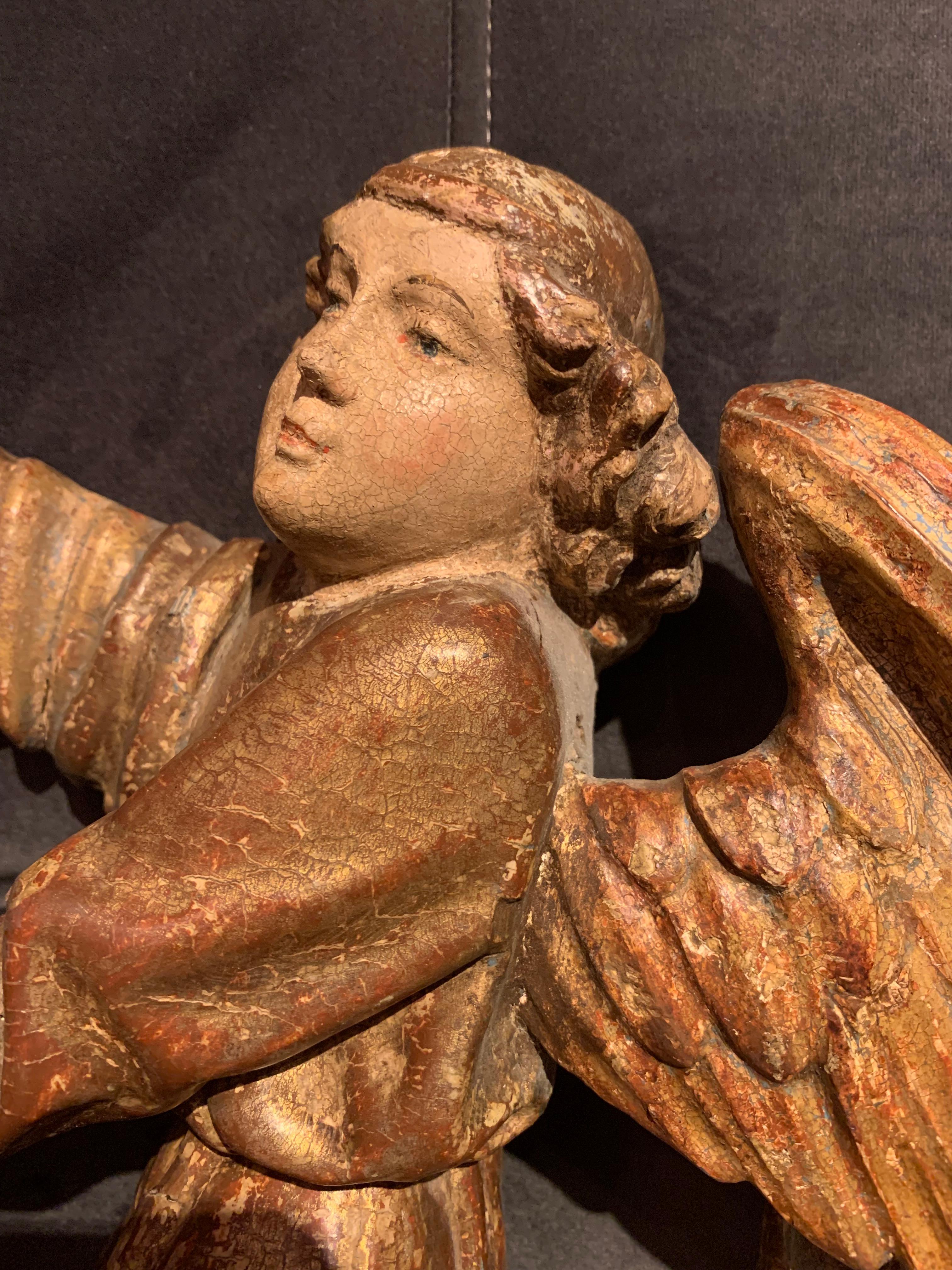 Hand-Carved Two  Sculpted Wooden Angels , Flanders, Early 16th century.