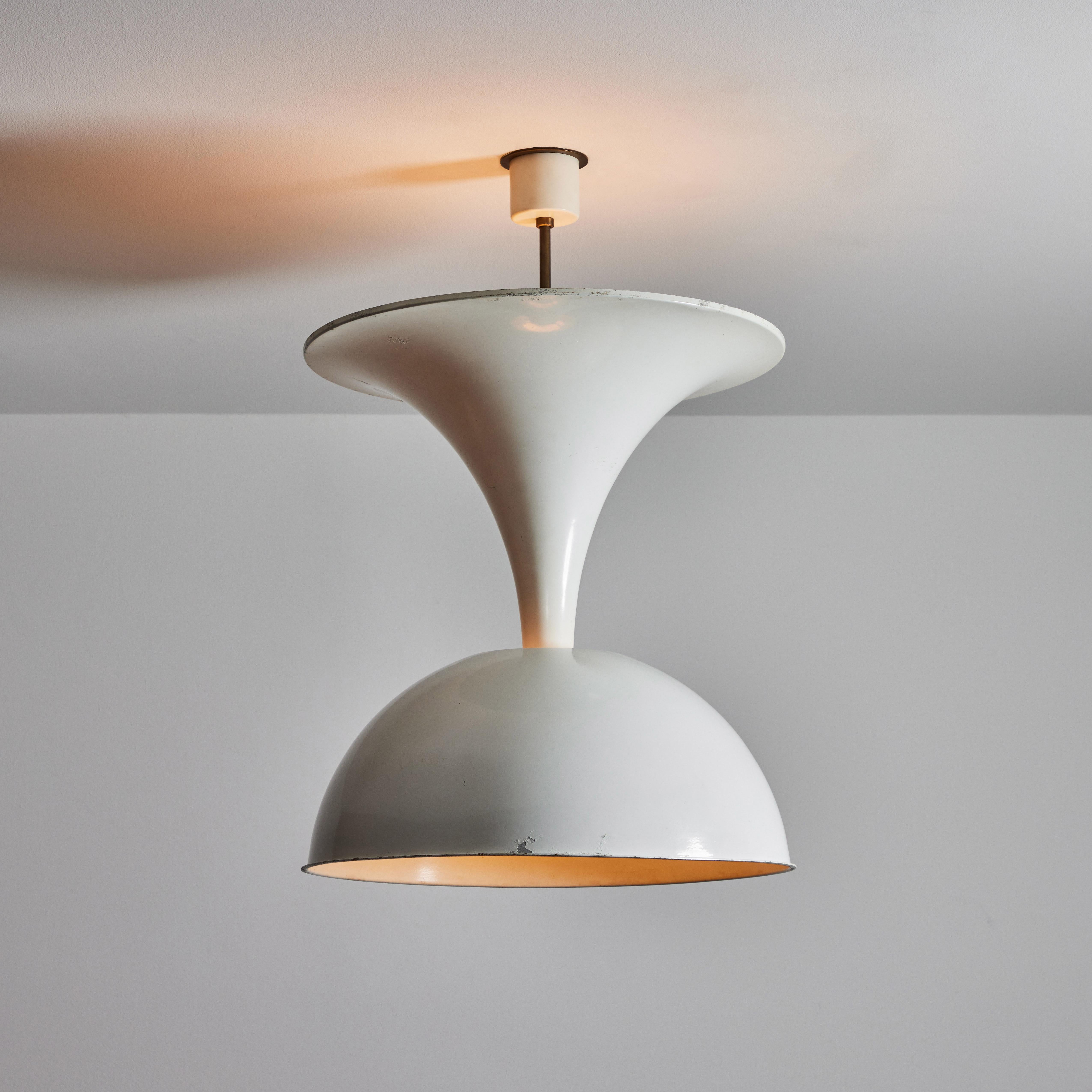 Sculptural ceiling light by Valenti. Designed and manufactured in Italy, circa 1970's. Recommended Lamping: 120v Lower -1 Qty E27 socket 60w frosted bulb. Upper 3 qty E14 Candelabra 40w frosted bulb. Lightbulbs not included.
Qty: 1 AVAILABLE