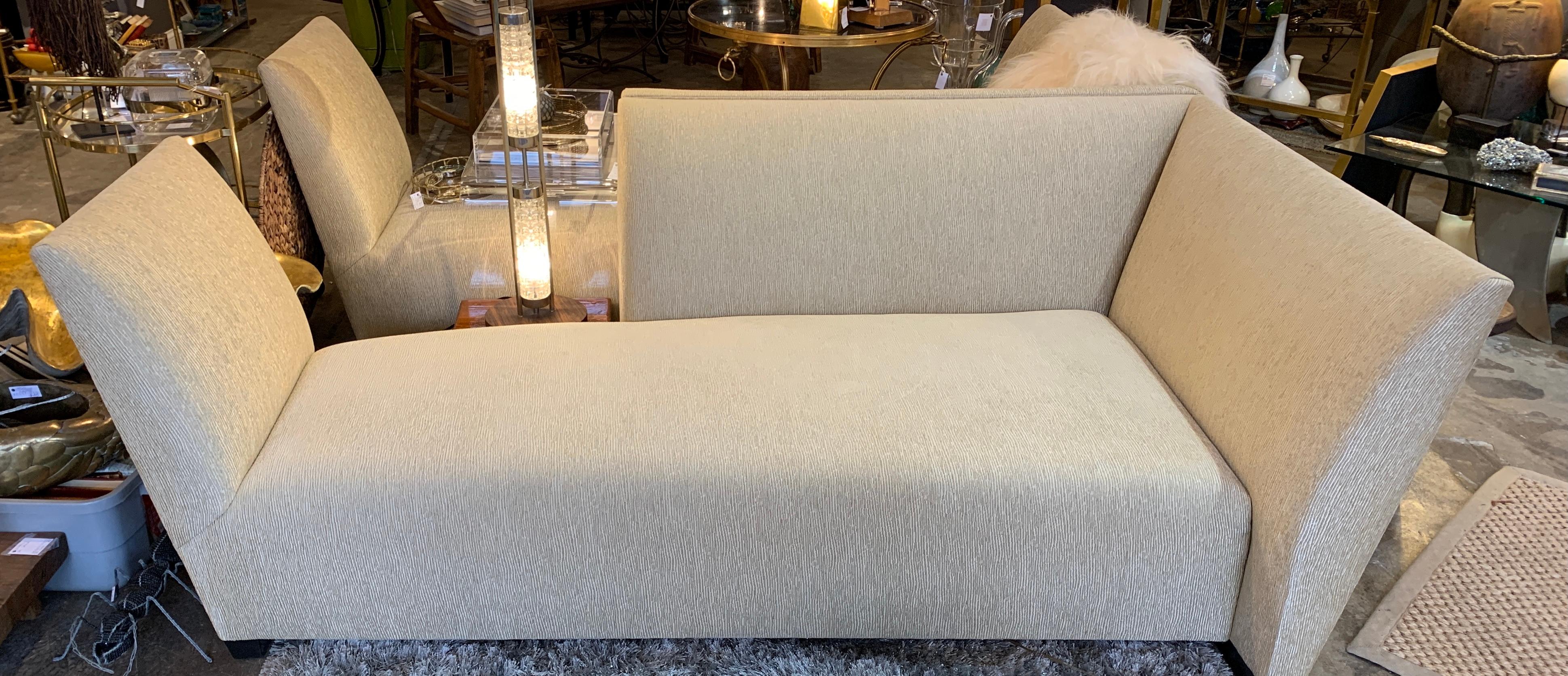 Two Sculptural Donghia Sofas by Joe D'urso with Ecru Chenille Upholstery 6