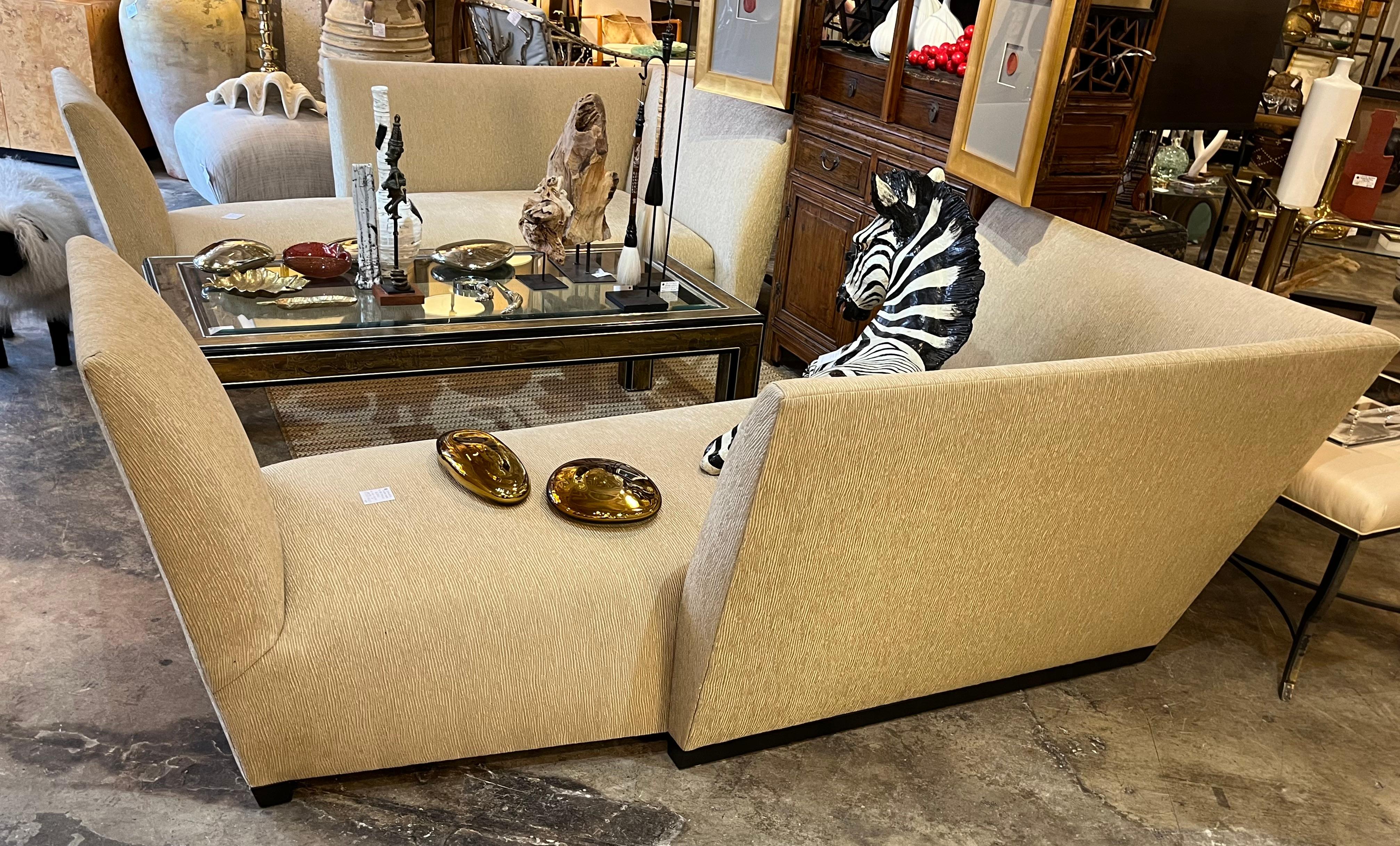 Mid-Century Modern Two Sculptural Donghia Sofas by Joe D'urso with Ecru Chenille Upholstery
