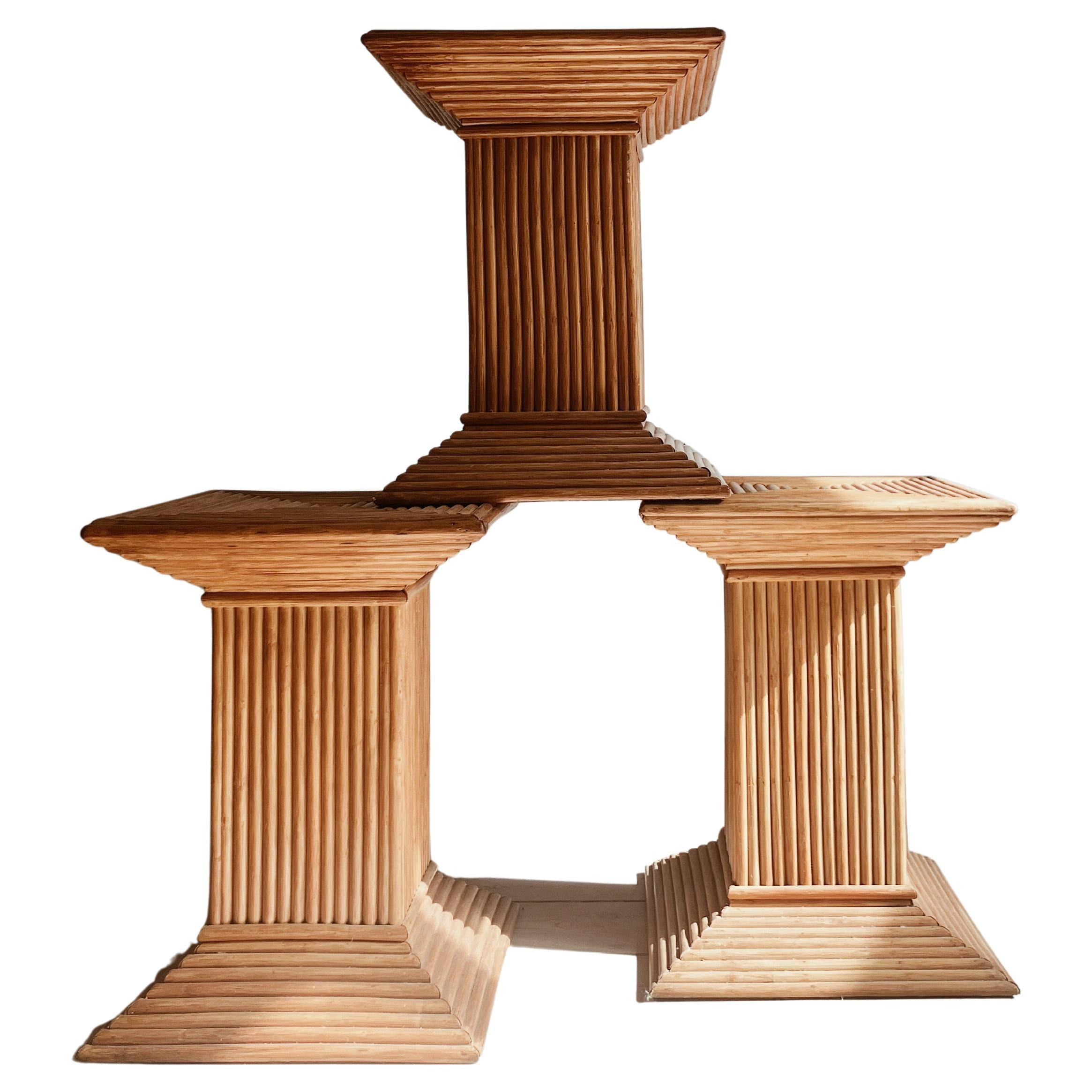 Set of three sculptural Italian Side Tables / Stools / Bedside Tables in Bamboo.