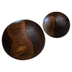 Vintage Two Sculptural Modern Art Spheres Exotic Bocote Wood Balls from Mexico