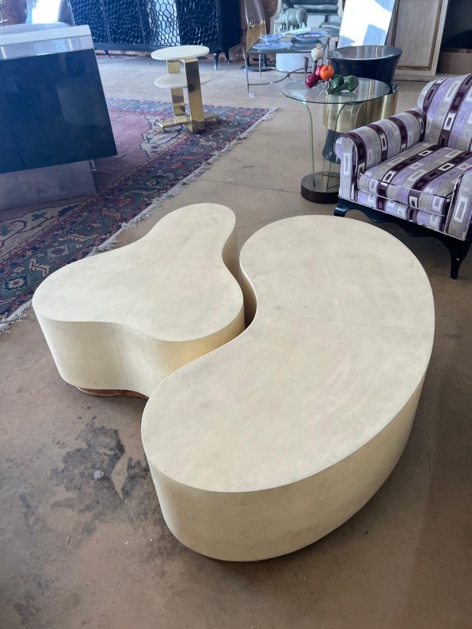 Mid-Century Modern Two Sculptural Parchment Coffee Tables For Sale