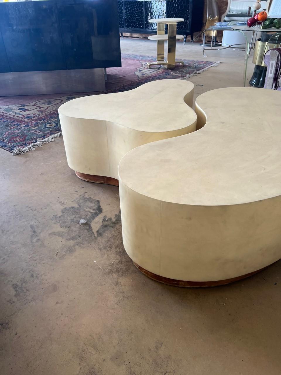 American Two Sculptural Parchment Coffee Tables For Sale