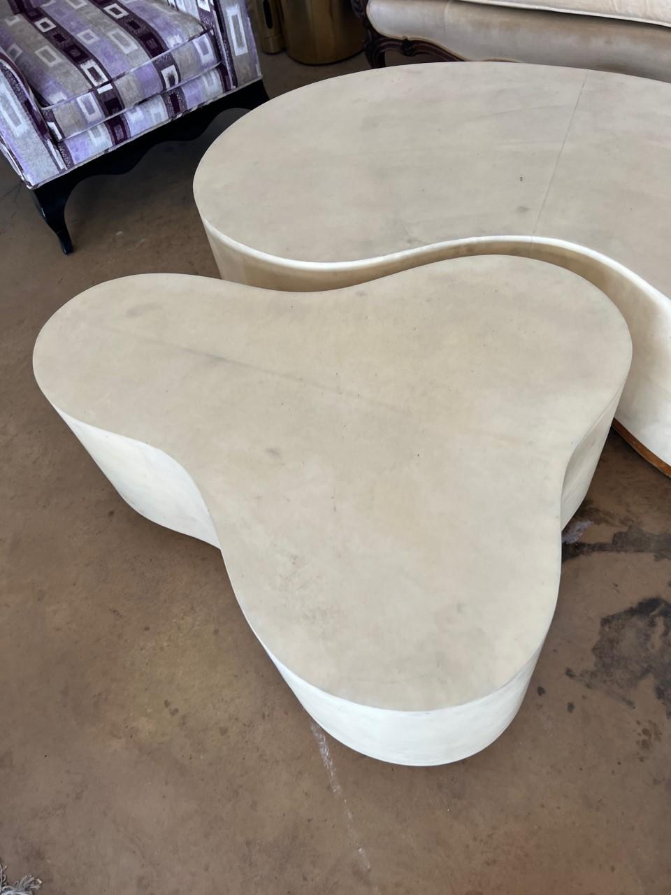 Two Sculptural Parchment Coffee Tables In Fair Condition For Sale In Cathedral City, CA