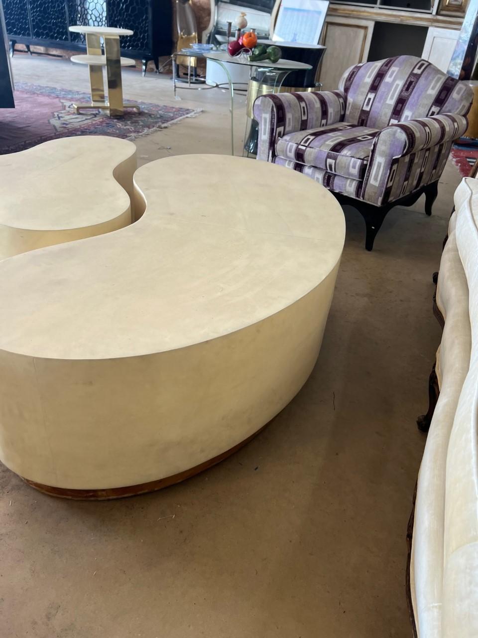 Contemporary Two Sculptural Parchment Coffee Tables For Sale