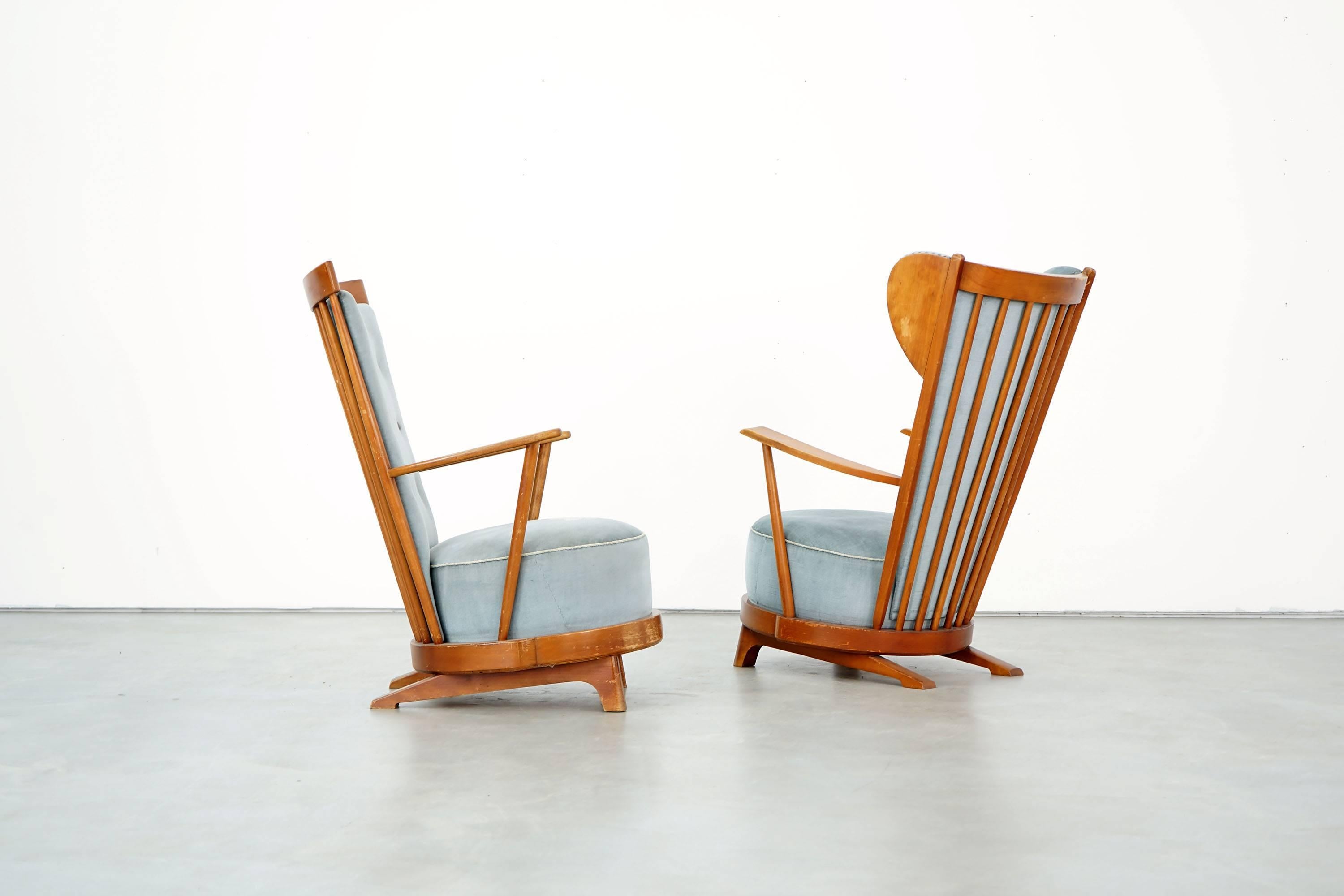 Mid-Century Modern Two Sculptural Slipper Chairs, 1940s