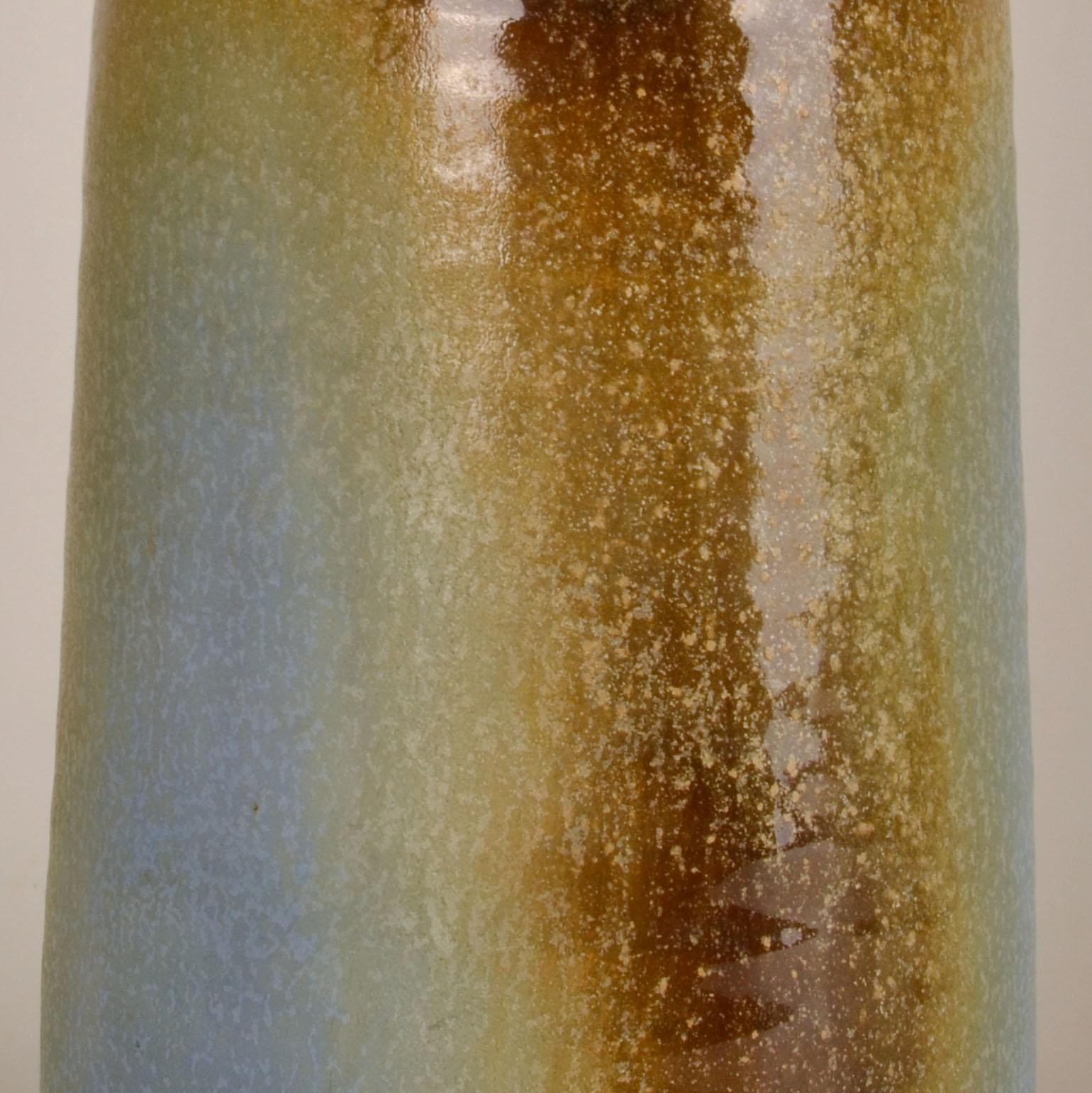 Two Sculptural Tall Studio Pottery Vases in Blue and Brown For Sale 1