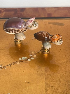 Two Sea Shell Turtle Figurines as Lamp Finials