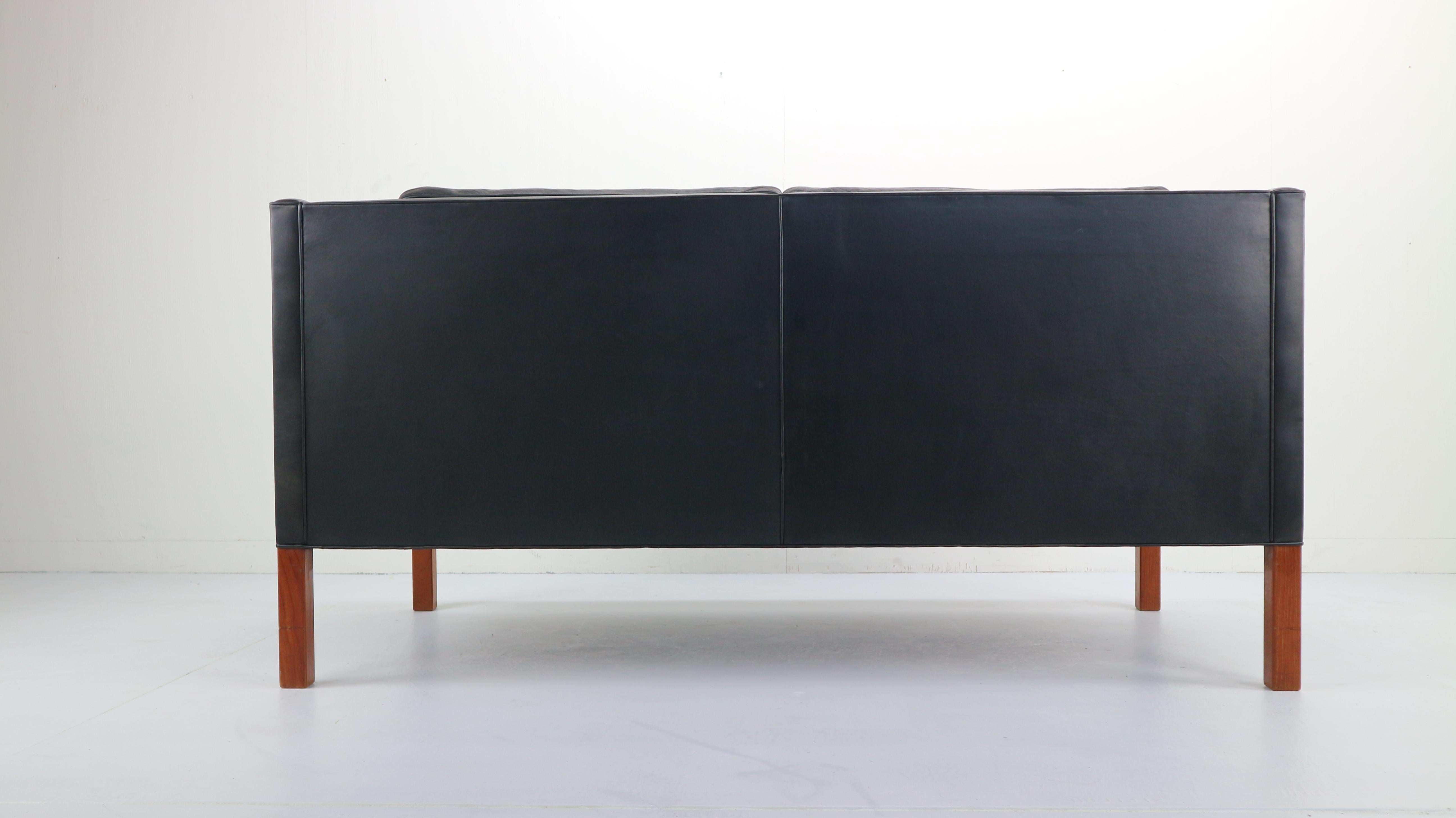 Two-Seat Black Leather Sofa Designed by Børge Mogensen for Fredericia A/S, 1960 1