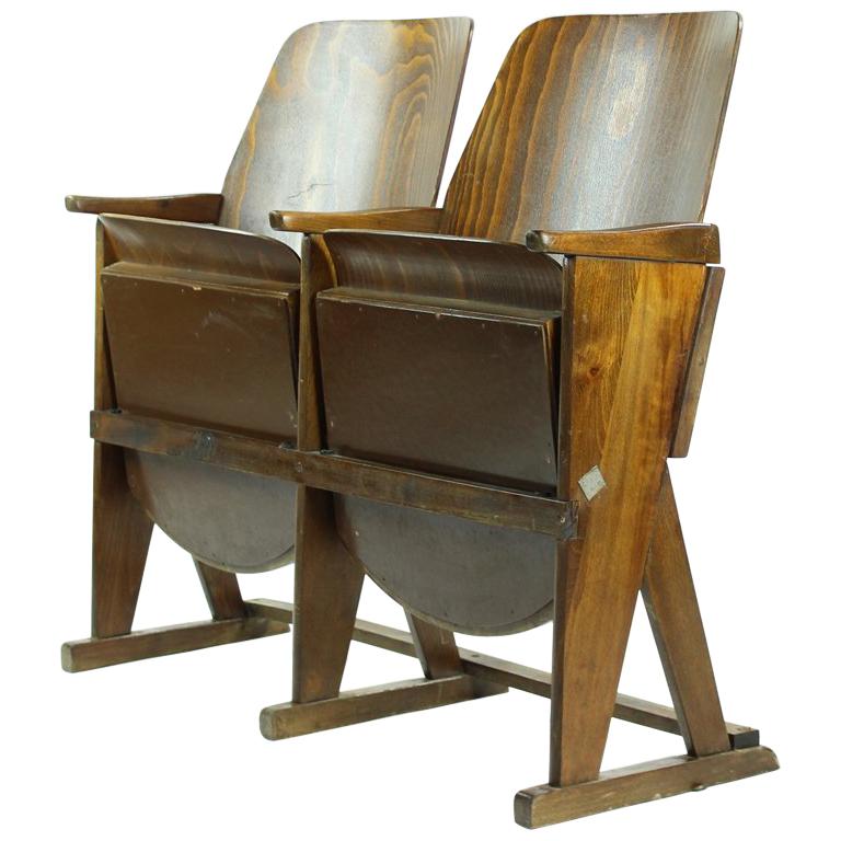 Two-Seat Cinema Bench by Ton 
Thonet
, Czechoslovakia circa 1960s For Sale