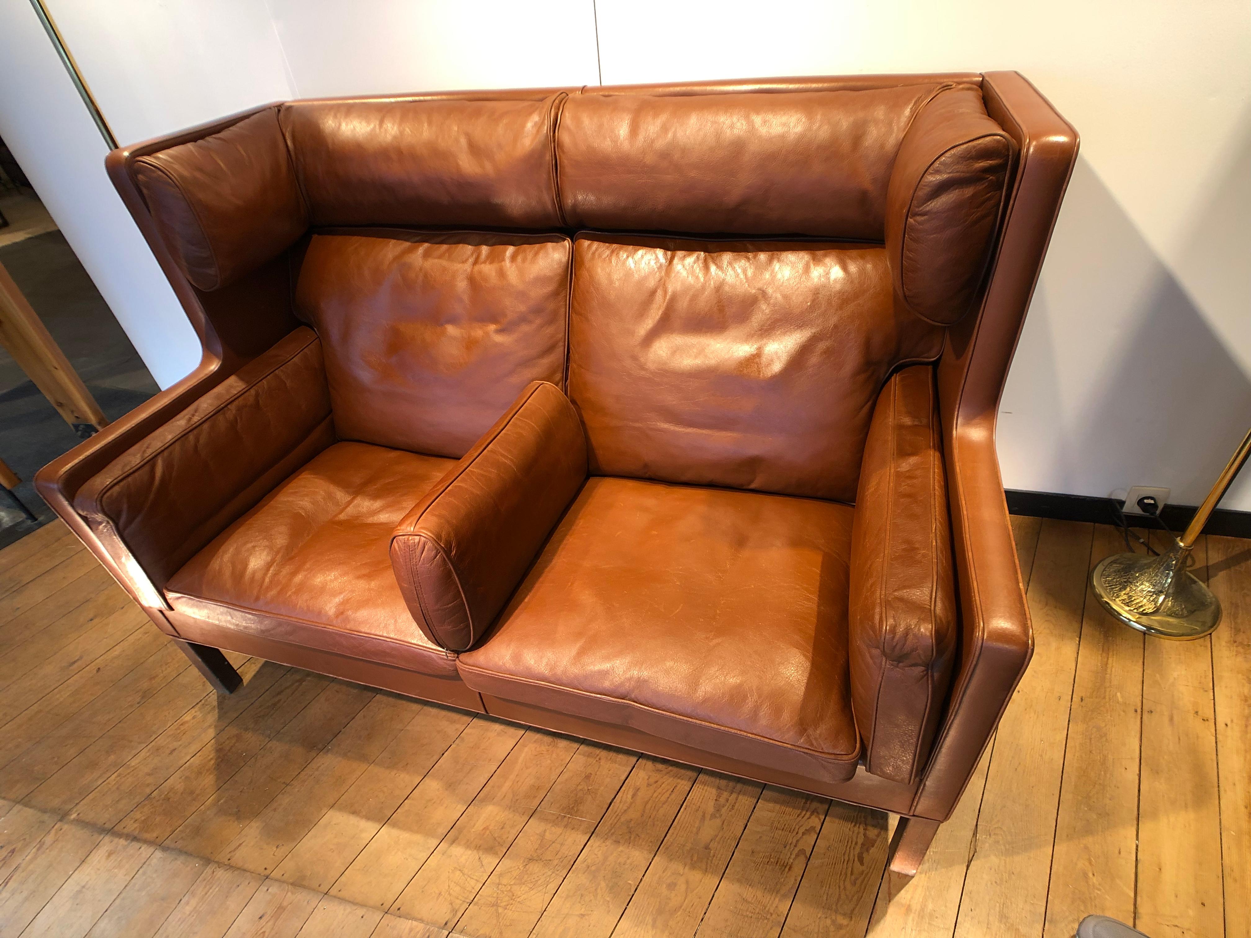Leather Two Seat Coupe Sofa by Borge Mogensen for Federico’s Stolenfabriek For Sale