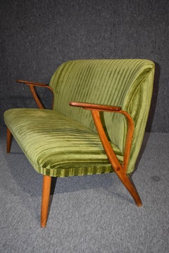Two-Seat Danish Mid-Century Modern Green Teak Sofa