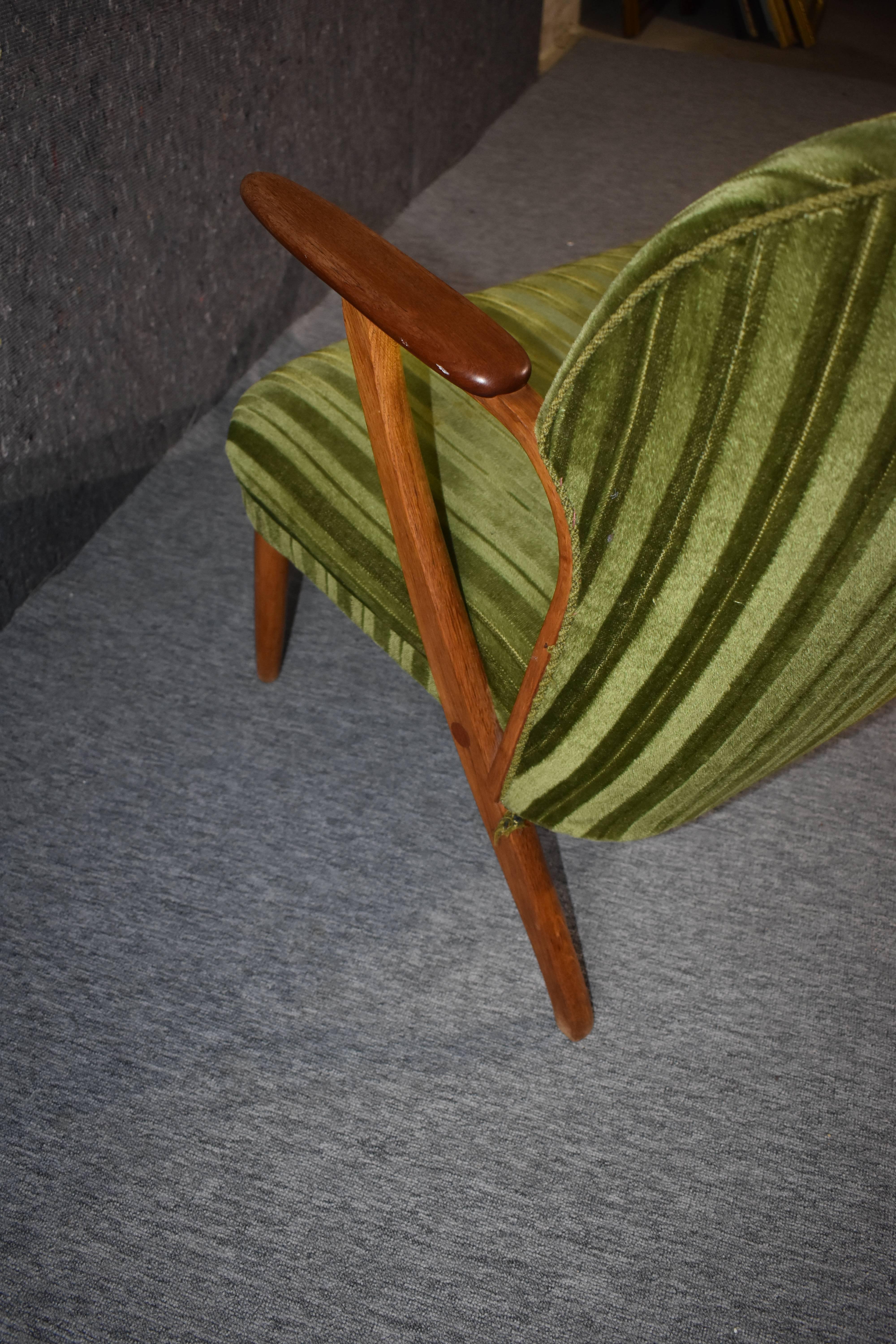 European Two-Seat Danish Mid-Century Modern Green Teak Sofa For Sale
