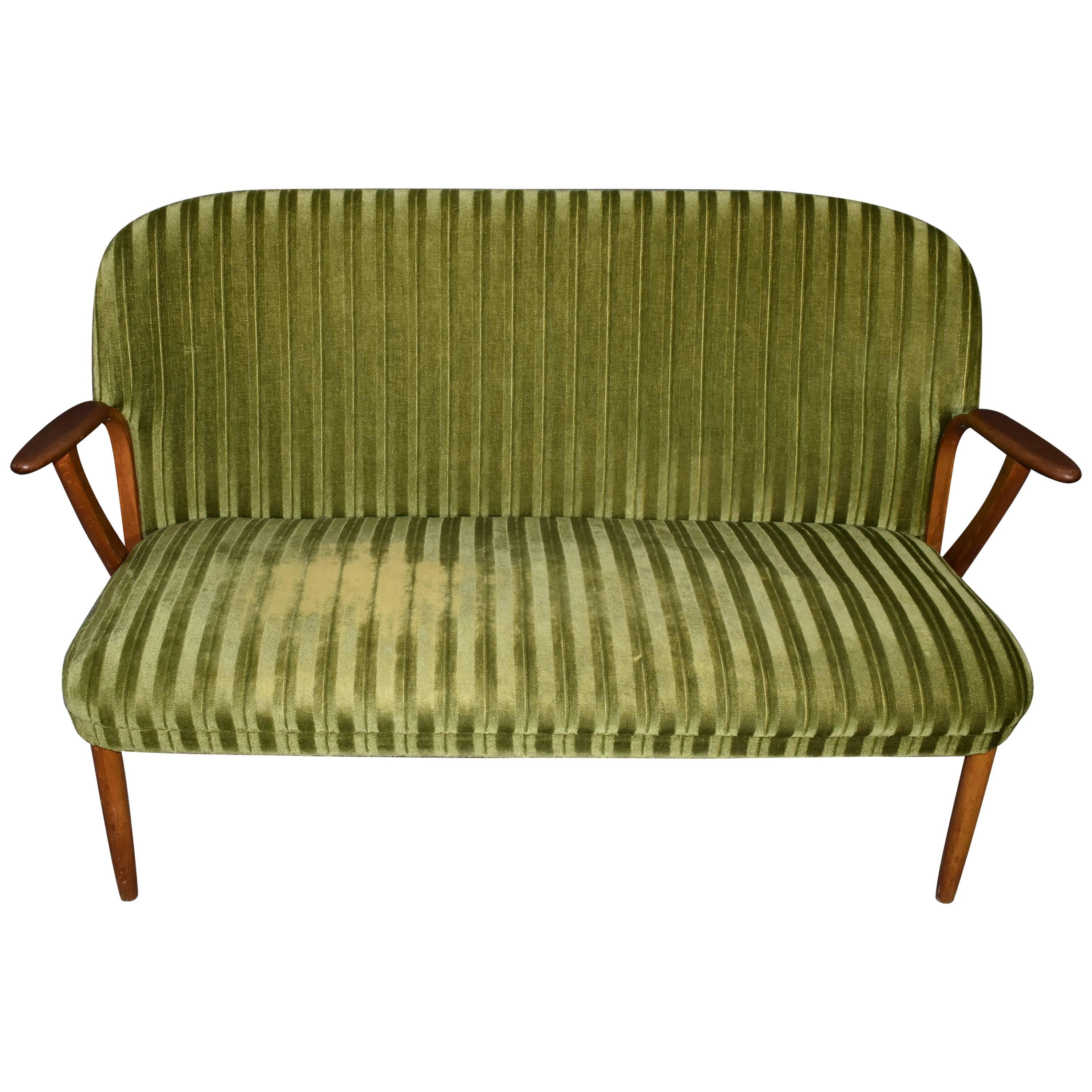 Two-Seat Danish Mid-Century Modern Green Teak Sofa For Sale