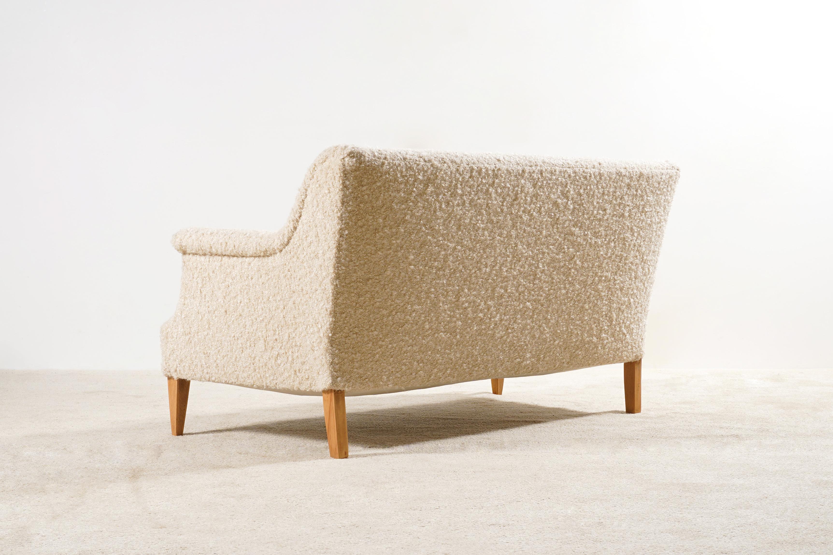 Mid-20th Century Two-Seat Danish Sofa, Original Piece from the 1940s Newly Upholstered