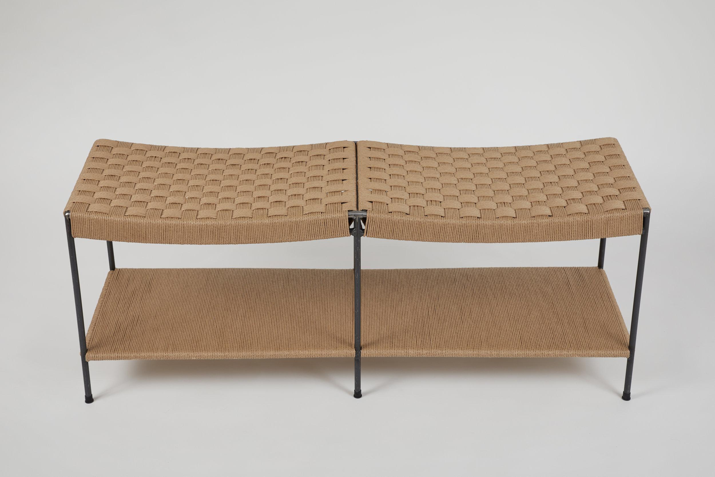 The bench is hand-woven by a master weaver with over 40 years experience in a grid-weave pattern. 

We use 70% recycled steel for the frame.

Designed by a former art dealer who represented contemporary artists for over 30 years including some of
