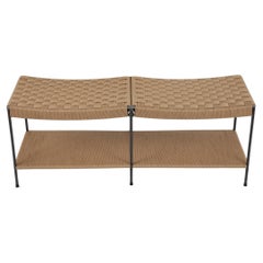 Two Seat Double Rail Grid-Weave Danish Cord Bench with Shelf