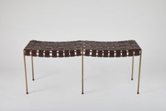 Two Seat Double Rail Handwoven Chocolate Leather Bench