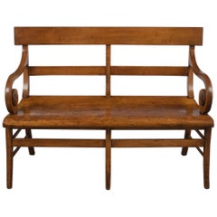 Two-Seat English Antique Carved Walnut Wooden Bench