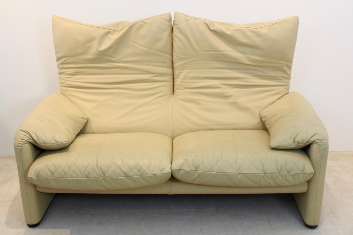 Zweisitzer-Sofa aus Maralunga-Leder von Vico Magistretti für Cassina 4