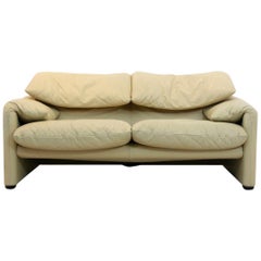 Two-Seat Maralunga Leather Sofa by Vico Magistretti for Cassina
