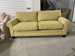 Two-Seat Mustard and White Stripe Color Loveseat or Sofa, 21st Century