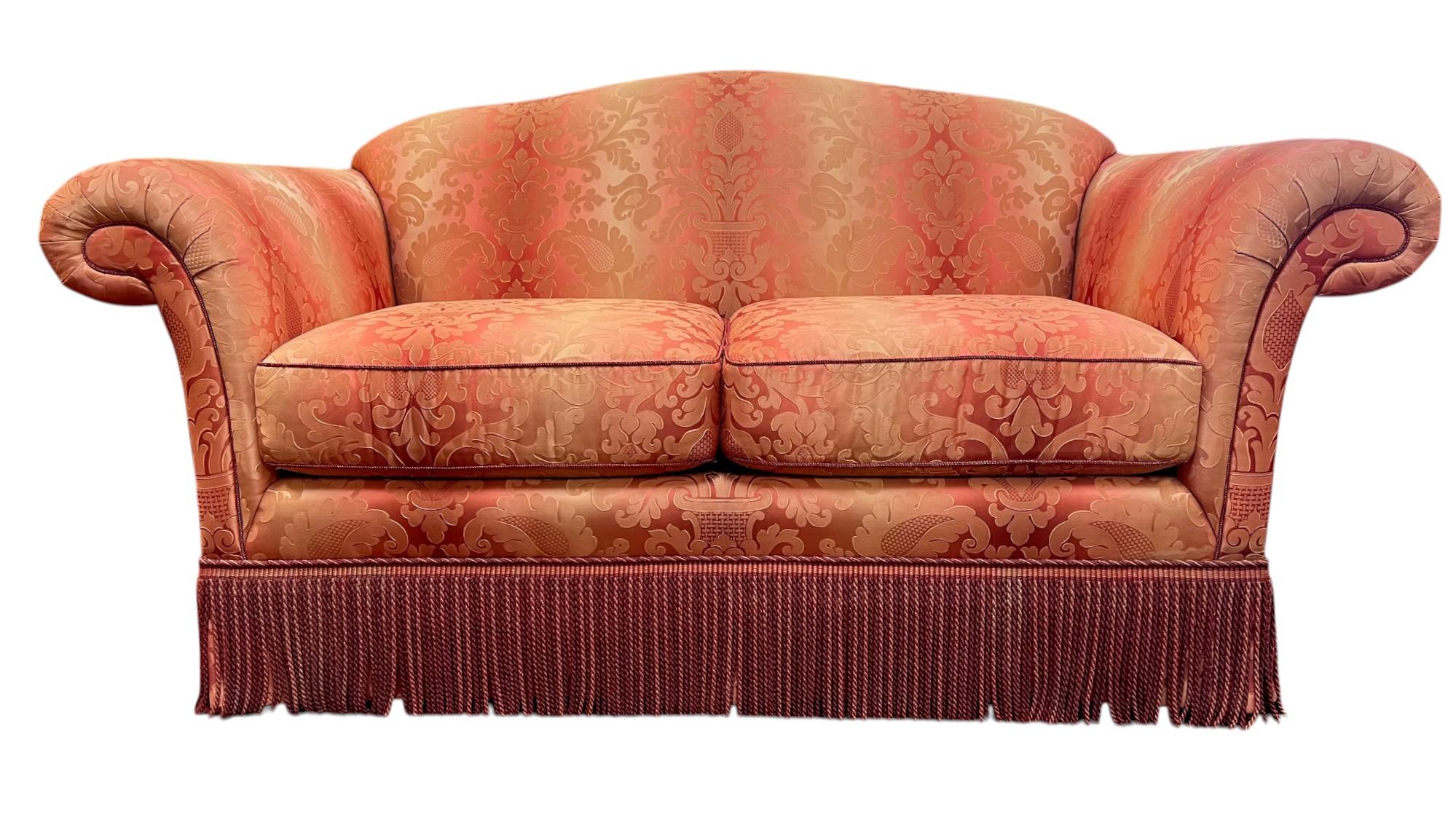 Two-Seat Satin Damask Sofa by Kravet Furniture In Good Condition For Sale In North Palm Beach, FL