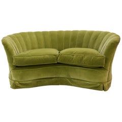 Two-Seat Shell Sofa in Original Green Velvet