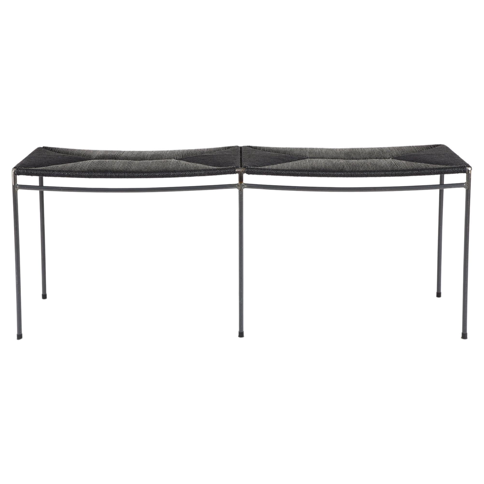 Two Seat Single Rail Handwoven Danish Cord Bench For Sale
