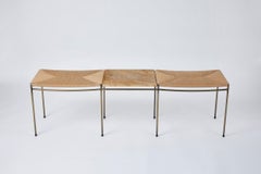 Two Seat Single Rail Handwoven Rush Bench with Marble Table