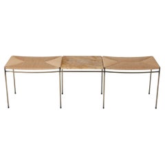 Two Seat Single Rail Handwoven Rush Bench with Marble Table