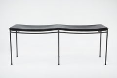 Two Seat Single Rail Solid Black Leather Bench
