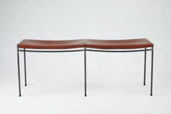 Two Seat Single Rail Solid Cognac Leather Bench