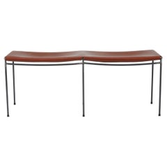 Two Seat Single Rail Solid Cognac Leather Bench