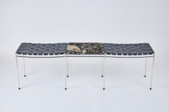 Two Seat Single Rail Woven Leather Bench with Marble Table