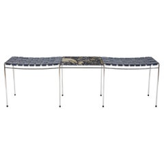 Two Seat Single Rail Woven Leather Bench with Marble Table