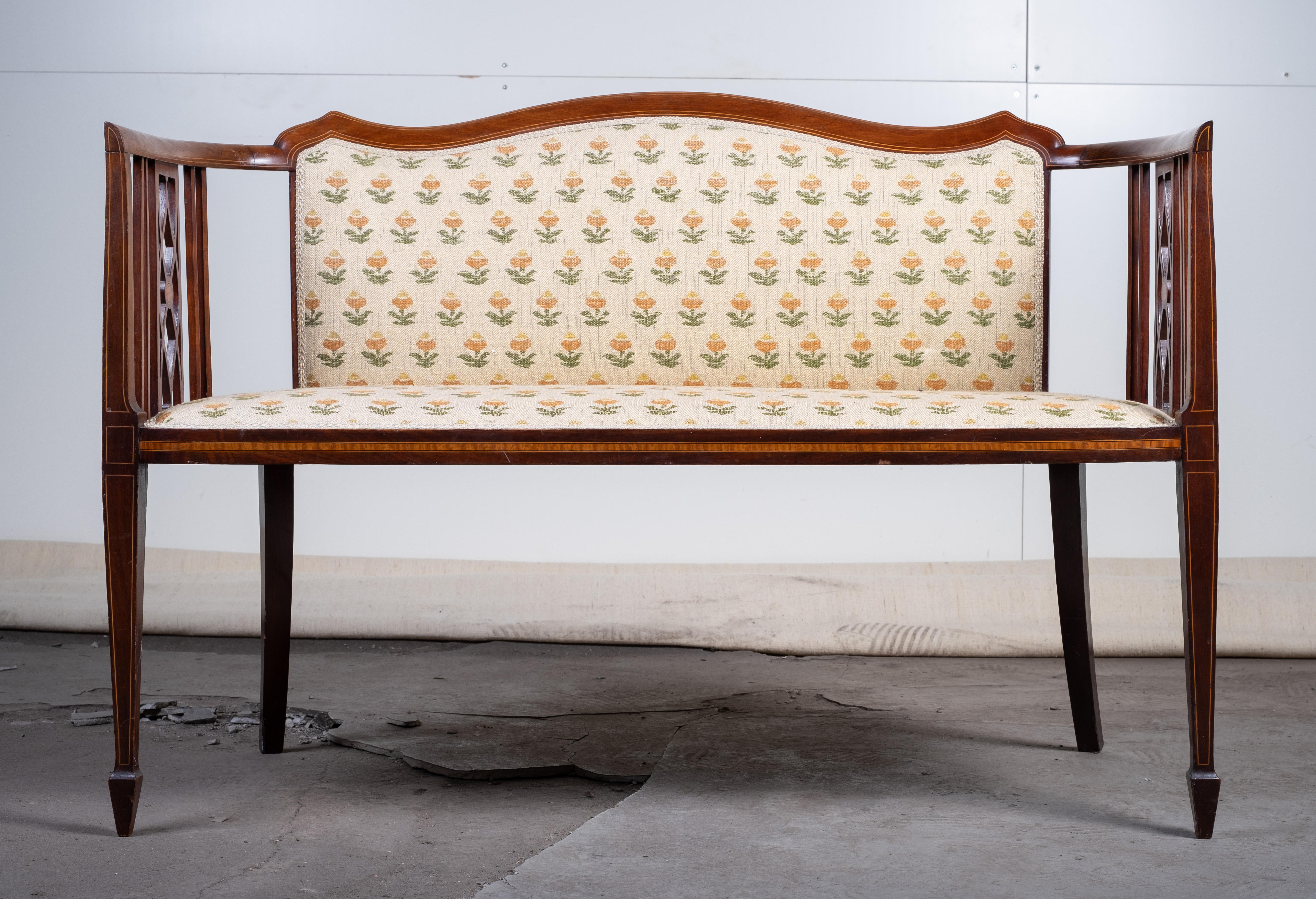 European Two-Seat Sofa / Bench in Mahogany, Art Nouveau Style, Early 1900s For Sale